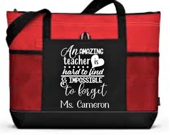 Personalized teacher tote bag, amazing teacher bag, teacher appreciation gift, zippered book bag, student teacher gift, graduation gift