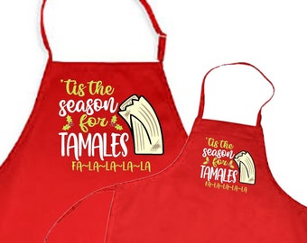 Christmas tamale making matching family apron set, tamale bib aprons, Tis the season for tamales, Mommy and me aprons,  kids tamale apron