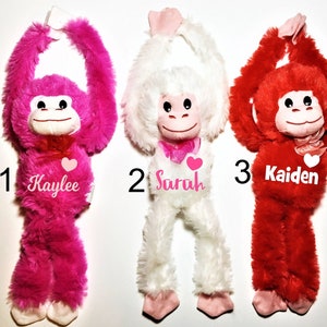 Personalized Valentine stuffed monkey, valentine gift for kids, any name