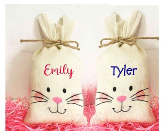 Personalized Easter treat bag, Bunny gift sack, Easter candy bag, cotton bag, classroom party favor treat bag for boys, girls, toddlers