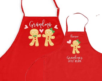 Grandma Christmas apron, Child matching apron, baking apron set, gingerbread, grandchild apron, nana apron, grandmother gift, personalized