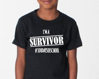Survivor of 100 days, kids 100th day of school tee, short sleeve shirt, boy and girl shirt