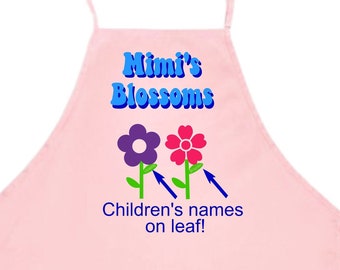 Grandma's blossoms,Garden apron, personalized Mimi apron, gardening bib apron, mother's day gift. nana apron, mom apron, grandchildren names