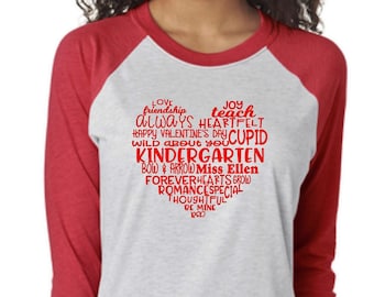 Teacher Valentine heart shirt, personalized with name and grade level