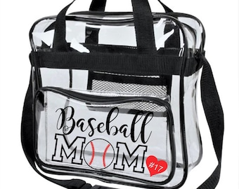 Baseball mom clear crossbody bag, personalized softball bag, stadium approved transparent tote, sports messenger bag