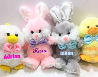 Easter plush with name, stuffed Easter bunny, Easter chick, Easter duck, personalized Easter basket stuffer