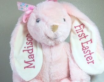 Personalized Easter bunny, Easter plushie, Easter basket stuffer, stuffed rabbit, Easter gift for girl, for boy, Name on bunny ears, kids