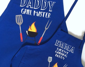 Dad and son matching aprons, Grandpa and grandson BBQ apron, Father's day gift, Grill master, grilling buddy, BBQ matching aprons, cooking