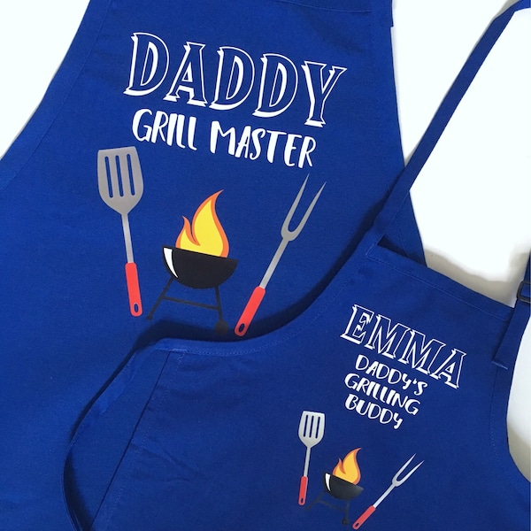 Dad and son matching aprons, Grandpa and grandson BBQ apron, Father's day gift, Grill master, grilling buddy, BBQ matching aprons, cooking