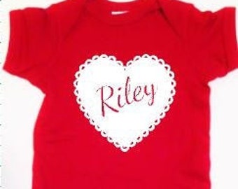 Valentine baby one piece, glitter heart bodysuit, baby girl red shirt, personalized name, Valentine's day shirt, glitter heart, baby gift