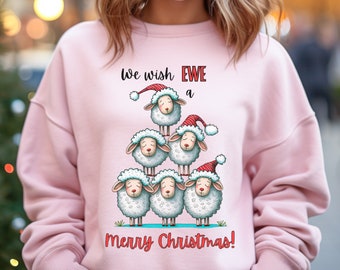 Kerst schapen sweatshirt, leuk kerstshirt, grappige kerst schapen met lange mouwen, wij wensen ooi een vrolijk kerstfeest, vakantie shirt, unisex maten