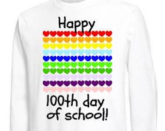 Happy 100th day shirt, kids 100th day of school long sleeve shirt, 100 hearts, 100th day celebration