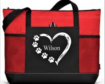 Dog tote bag with zipper, personalized dog bag, custom dog supply bag, pet travel bag, dog daycare tote, new puppy gift, dog lover gift