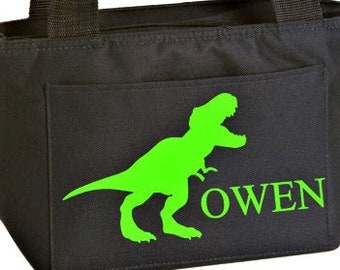 Dinosaur lunch box, personalized lunch bag, zippered insulated cooler, monogram boys lunch bag