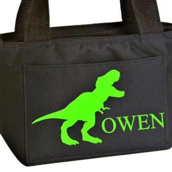 Dinosaur lunch box, personalized lunch bag, zippered insulated cooler, monogram boys lunch bag