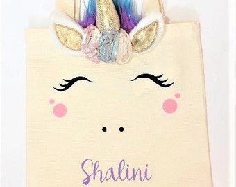 Personalized Easter unicorn bag. Easter chick basket, Egg hunt tote bag, bunny bag, Deer or lamb, Easter gift bag for girl, for boy