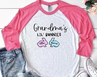 Grandma Easter shirt, Bunny raglan sleeves shirt, personalized with grandkids names, Rabbit tee, Nana bunny shirt, Grammy's little bunnies