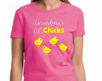 Grandma Easter shirt, grandma gift, Easter gift for grandma, personalized Easter shirt, Easter chicks tee, grandchildren's names, chicks