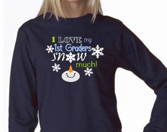 Christmas teacher shirt, Snowman shirt, Personalized teacher tee, Teacher long sleeve shirt, I love my students shirt, snowflakes shirt tee