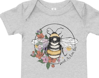 Bee baby shirt, Sweet As Can Bee, infant bee one piece, bumble bee bodysuit, insect shirt, boy or girl, short sleeve one piece