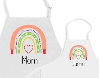Personalized rainbow apron, Grandma and grandchild matching aprons, baking bib apron, nana apron, Mommy and me apron set, Mother’s Day gift