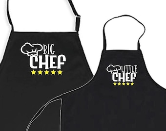 Father and son matching bib aprons, Big chef little chef apron, daddy and me cooking aprons, dad and daughter BBQ apron, Father's day gift