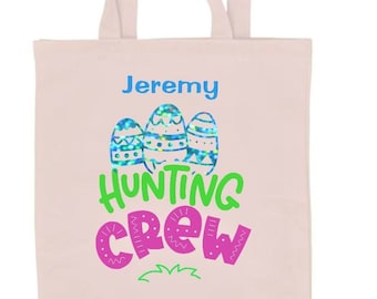 Personalized Easter egg hunt bag, Hunting crew, Easter basket, Egg hunt tote bag, cotton bag, Easter gift bag with handle, for boy or girl