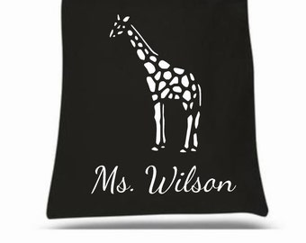 Giraffe tote bag, book bag, canvas grocery bag, teacher bag, animal lover bag