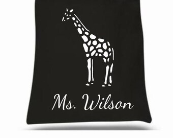 Giraffe tote bag, book bag, canvas grocery bag, teacher bag, animal lover bag