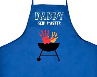 Dad BBQ apron, Father's day gift, Child's handprint on apron, Grill master, grill apron, cooking bib apron, Papa apron, Grandpa apron
