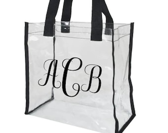 Clear tote bag, stadium approved transparent bag, monogram bag, personalized concert bag, daycare or work bag