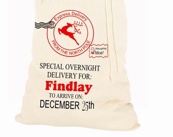 Personalized Christmas mail bag, Santa sack, Christmas gift bag, North Pole delivery