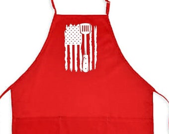 BBQ USA flag apron, 4th of July apron, gift for dad, Grilling apron, patriotic bib apron, thin blue line, police barbecue, cook gift