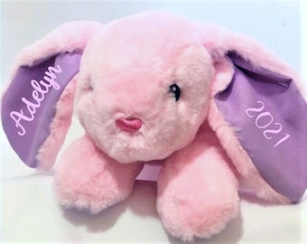 Easter bunny personalized, Easter soft plushie, Easter basket stuffer, stuffed rabbit, Easter gift for girl, for boy, Name on bunny ears