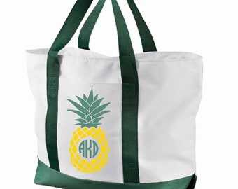 Pineapple Beach bag, tropical beach bag, monogram beach bag, Beach bag with zipper, pineapple tote, pool bag, swim tote, circle monogram