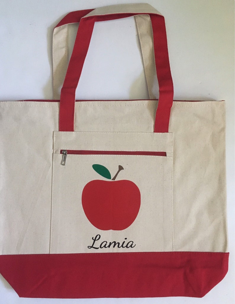 Teacher bags, teacher totes, apple bag, personalized teacher bag, teacher appreciation gift, book bag, student teacher gift, canvas zippered image 9