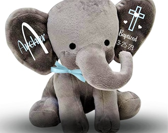 Baptism elephant, personalized blessed stuffed animal, baby boy or baby girl gift, christening gift, gift from godparents, baptsim keepsake