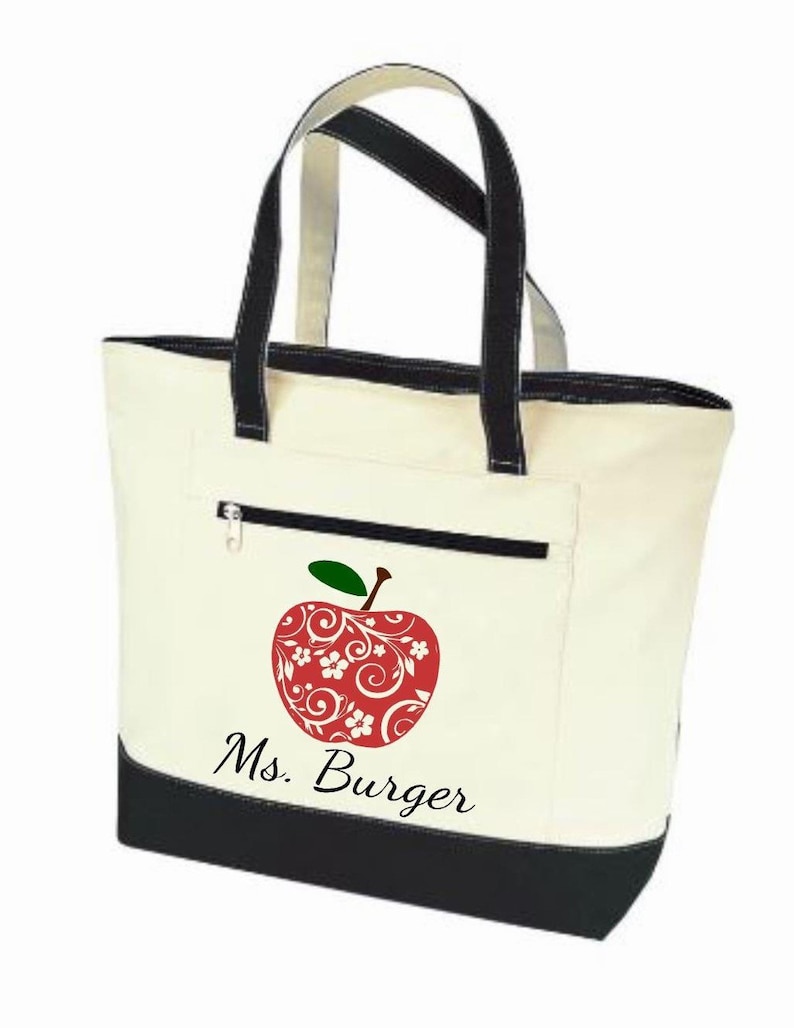 Teacher bags, teacher totes, apple bag, personalized teacher bag, teacher appreciation gift, book bag, student teacher gift, canvas zippered image 2