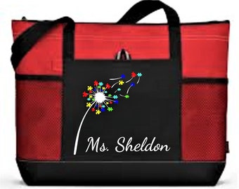 Special education teacher gift, personalized teacher bag, autism awareness bag, autistic puzzle pieces, sped teacher tote, book bag
