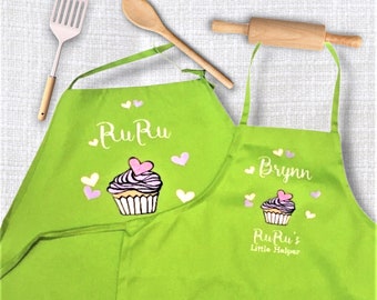 Mommy and me matching aprons, personalized apron, Grandma and grandchild, nana apron, cupcake apron set, baking apron,  Mother’s Day gift