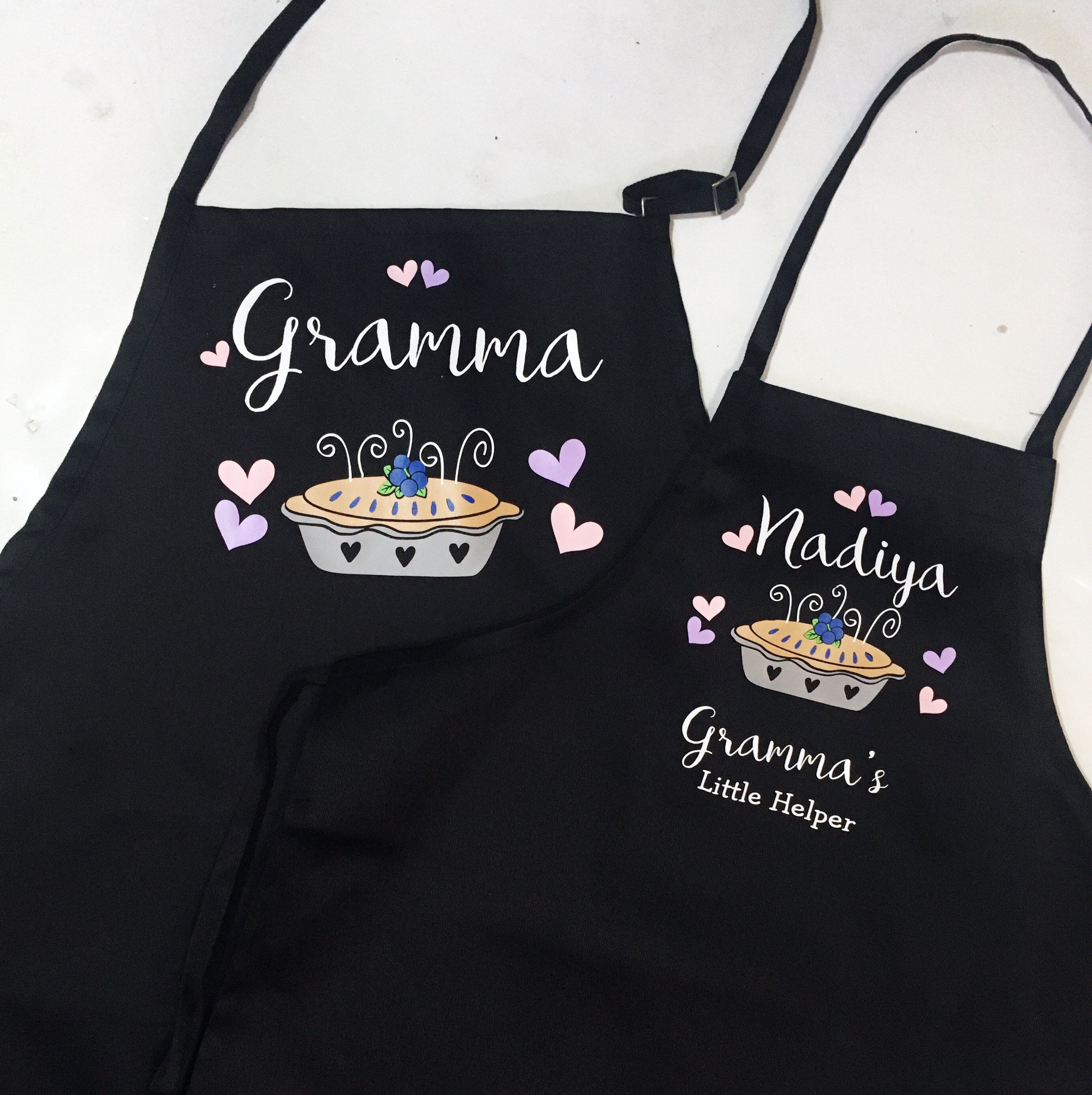 Grandma and grandchild matching aprons, nana apron, pie baking