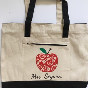 Teacher bags, teacher totes, apple bag, personalized teacher bag, teacher appreciation gift, book bag, student teacher gift, canvas zippered image 5