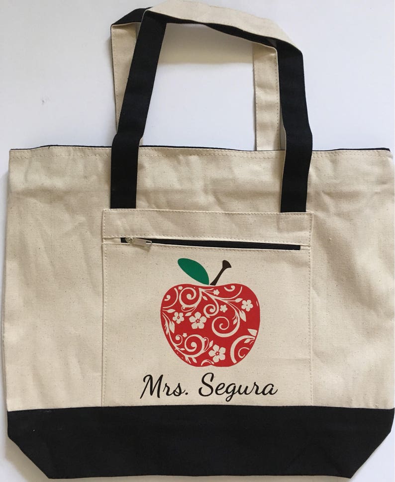 Teacher bags, teacher totes, apple bag, personalized teacher bag, teacher appreciation gift, book bag, student teacher gift, canvas zippered image 5