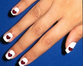 Nail decals, red glitter Valentine hearts