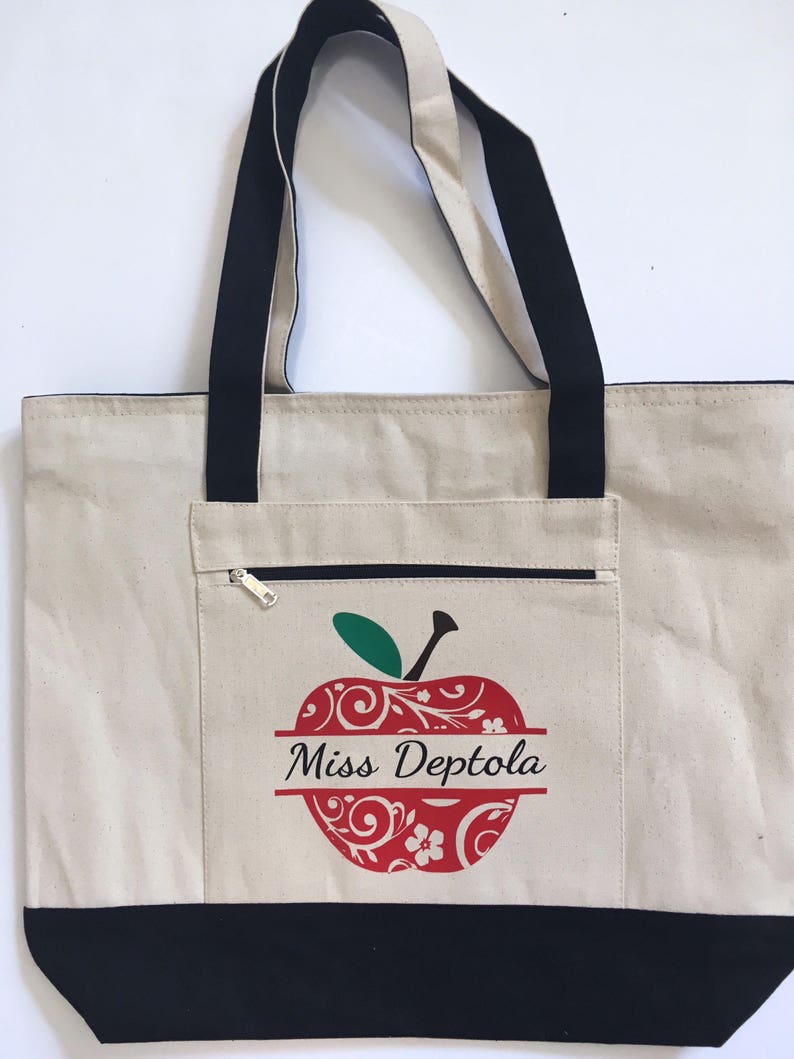 Teacher bags, teacher totes, apple bag, personalized teacher bag, teacher appreciation gift, book bag, student teacher gift, canvas zippered image 4