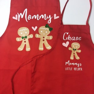 Grandma Christmas apron, Child matching apron, baking apron set, gingerbread, grandchild apron, nana apron, grandmother gift, personalized afbeelding 9