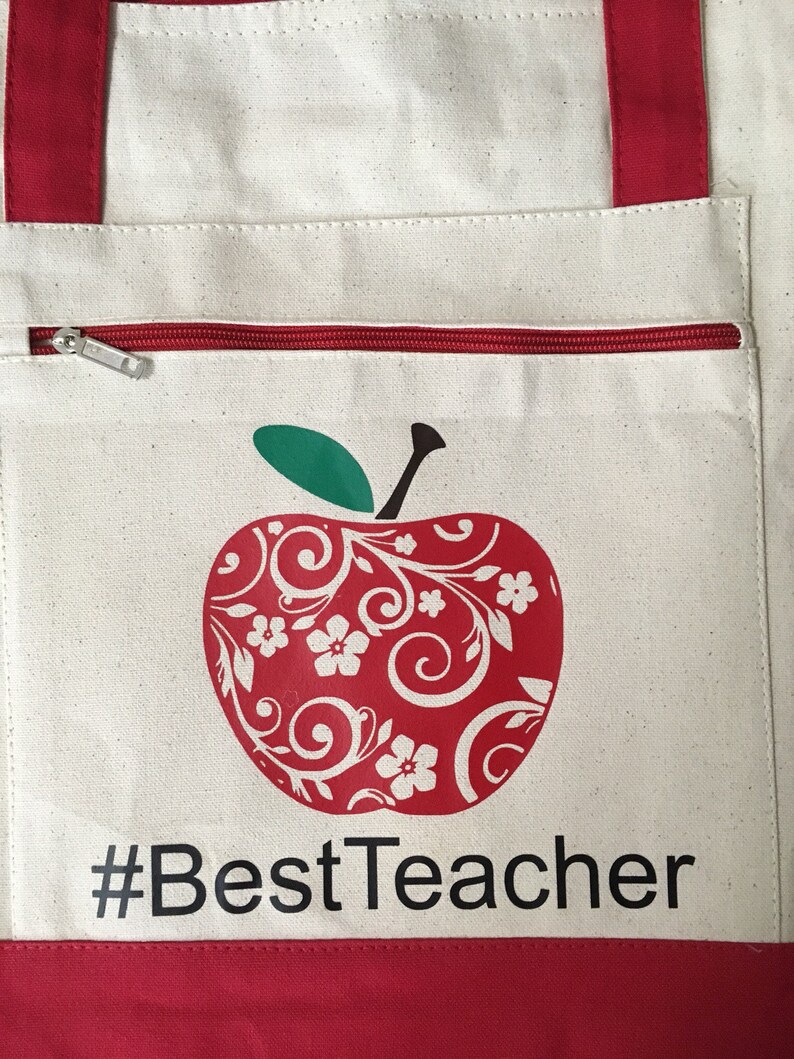 Teacher bags, teacher totes, apple bag, personalized teacher bag, teacher appreciation gift, book bag, student teacher gift, canvas zippered image 7