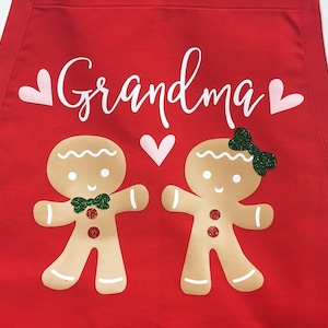 Grandma Christmas apron, Child matching apron, baking apron set, gingerbread, grandchild apron, nana apron, grandmother gift, personalized image 4