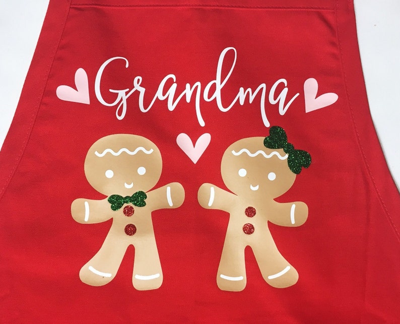 Grandma Christmas apron, Child matching apron, baking apron set, gingerbread, grandchild apron, nana apron, grandmother gift, personalized image 4