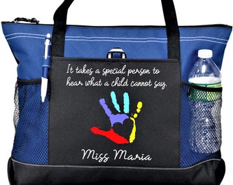 Special educaton teacher gift, personalized teacher bag, autism awareness bag, sped teacher tote